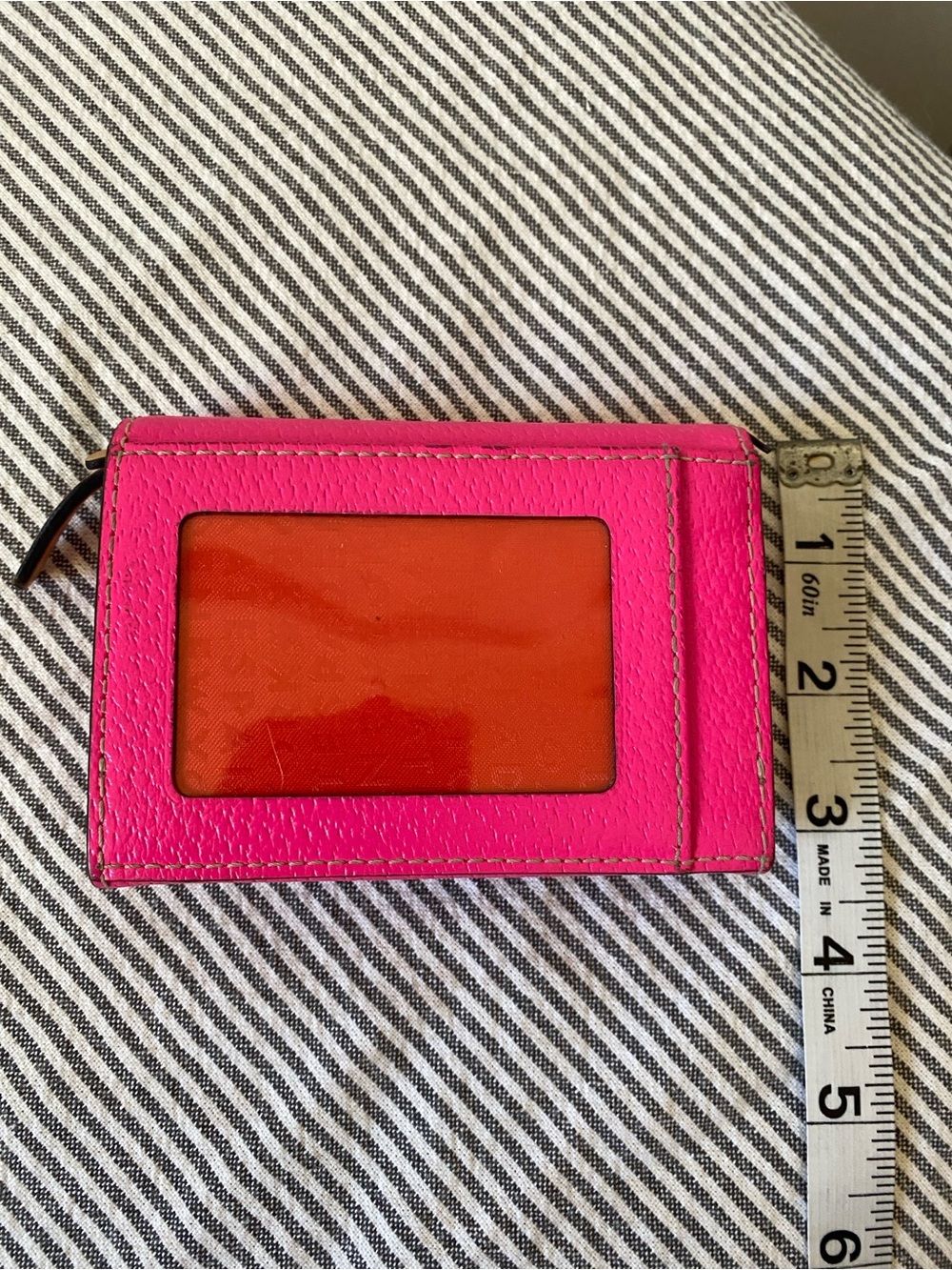 kate spade Bright Pink Leather ID Card Holder with Orange Window - Picture 2 of 4